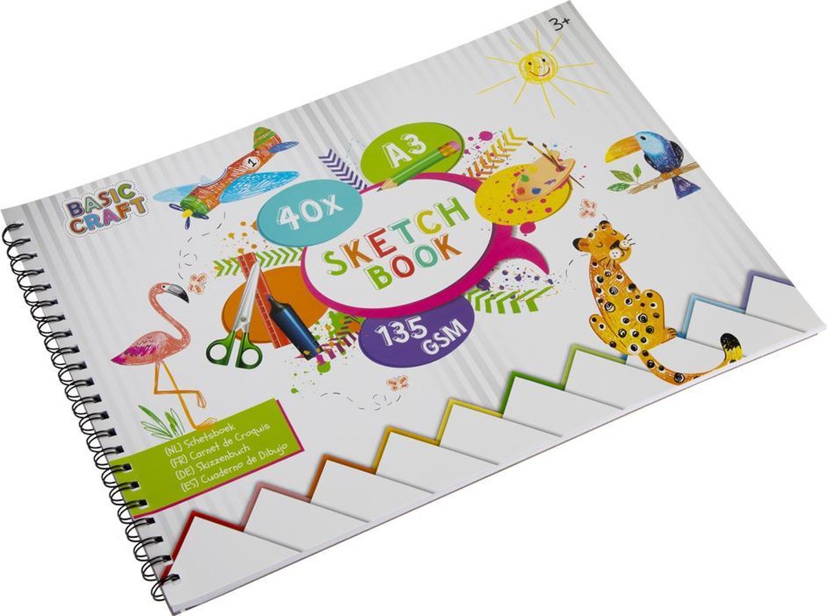Schetsboek A3 inclusief ringband | 40 vellen | Tekenblok | 135 Gram | hobbypapier | tekenen voor kinderen